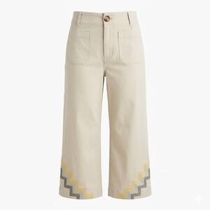 Maeve Wide-Leg Cropped Pants in Cream with Yellow & Gray Chevron Trim
